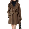 image:imagechouyatou Women Winter Double Breasted Wool Pea Coat Belted Casual Winter OvercoatBrown