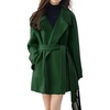 image:imagechouyatou Women Winter Double Breasted Wool Pea Coat Belted Casual Winter OvercoatGreen