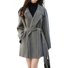 image:imagechouyatou Women Winter Double Breasted Wool Pea Coat Belted Casual Winter OvercoatGrey