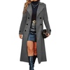 image:imagechouyatou Womens Business Casual Double Breasted Midi Long Wool CoatGrey