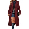 image:imagechouyatou Womens Business Casual Double Breasted Midi Long Wool CoatRed