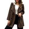 image:imagechouyatou Womens Hooded Wool Coat Double Breasted Lapel Trench Pea CoatCoffee