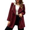 image:imagechouyatou Womens Hooded Wool Coat Double Breasted Lapel Trench Pea CoatDark Red
