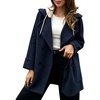 image:imagechouyatou Womens Hooded Wool Coat Double Breasted Lapel Trench Pea CoatNavy Blue
