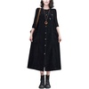 image:imagechouyatou Womens Spaghetti Strap Corduroy Overall Dress Jumper Button Down Midi Long Tank Dress with PocketsBlack