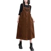 image:imagechouyatou Womens Spaghetti Strap Corduroy Overall Dress Jumper Button Down Midi Long Tank Dress with PocketsBrown
