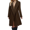 image:imagechouyatou Womens Winter Thickened Belted Wool Coat Business Casual Shawl Collar Long Pea CoatCoffee