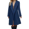 image:imagechouyatou Womens Winter Thickened Belted Wool Coat Business Casual Shawl Collar Long Pea CoatDark Blue