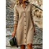 image:imagechouyatou Womens Button Down Lapel Collar Loose Sweater Midi Knit DressKhaki