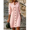 image:imagechouyatou Womens Button Down Lapel Collar Loose Sweater Midi Knit DressPink
