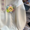 image:imagechouyatou Womens Cute 3D Smile Face Flower Polo Sweater Long Sleeve Collared Cable Knit Pullover Jumper TopsWhite