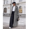 image:imagechouyatou Womens Double Breasted Houndstooth Plaid Wool Coat Notch Lapel Maxi Long Trench Pea Coat with BeltBlack