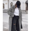 image:imagechouyatou Womens Double Breasted Houndstooth Plaid Wool Coat Notch Lapel Maxi Long Trench Pea Coat with BeltBlack