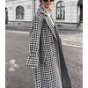 image:imagechouyatou Womens Double Breasted Houndstooth Plaid Wool Coat Notch Lapel Maxi Long Trench Pea Coat with BeltBlack