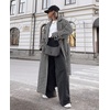 image:imagechouyatou Womens Double Breasted Houndstooth Plaid Wool Coat Notch Lapel Maxi Long Trench Pea Coat with BeltBlack