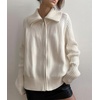 image:imagechouyatou Womens Fall Zip Up Sweater Cardigan Winter Collared Long Sleeve Knit Cardigan JacketBeige