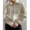 image:imagechouyatou Womens Fall Zip Up Sweater Cardigan Winter Collared Long Sleeve Knit Cardigan JacketBeige