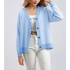 image:imagechouyatou Womens Herringbone Button Down Chunky Cardigan Sweater JacketLight Blue
