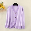 image:imagechouyatou Womens Herringbone Button Down Chunky Cardigan Sweater JacketPurple