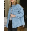 image:imagechouyatou Womens Oversized Button Down Quilted Denim Jacket Winter Padded Coat Tops Jean ShacketLight Blue