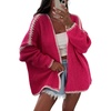 image:imagechouyatou Women Fall Open Front Color Block Cardigan Sweater Casual Striped Chunky Knit Oversized CardiganRose