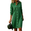 image:imagechouyatou Womens Button Down Lapel Collar Loose Sweater Midi Knit DressGreen