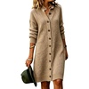 image:imagechouyatou Womens Button Down Lapel Collar Loose Sweater Midi Knit DressKhaki