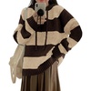image:imagechouyatou Womens Casual Striped Hooded Sweaters Color Block Sweater Hoodies Pullover Knit Jumper TopsCoffee