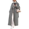 image:imagechouyatou Womens Double Breasted Houndstooth Plaid Wool Coat Notch Lapel Maxi Long Trench Pea Coat with BeltBlack