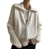 image:imagechouyatou Womens Fall Zip Up Sweater Cardigan Winter Collared Long Sleeve Knit Cardigan JacketBeige