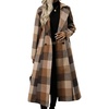 image:imagechouyatou Womens Winter Plaid Wool Coat Business Casual Double Breasted Midi Long Trench Coat Overcoat with BeltBrown