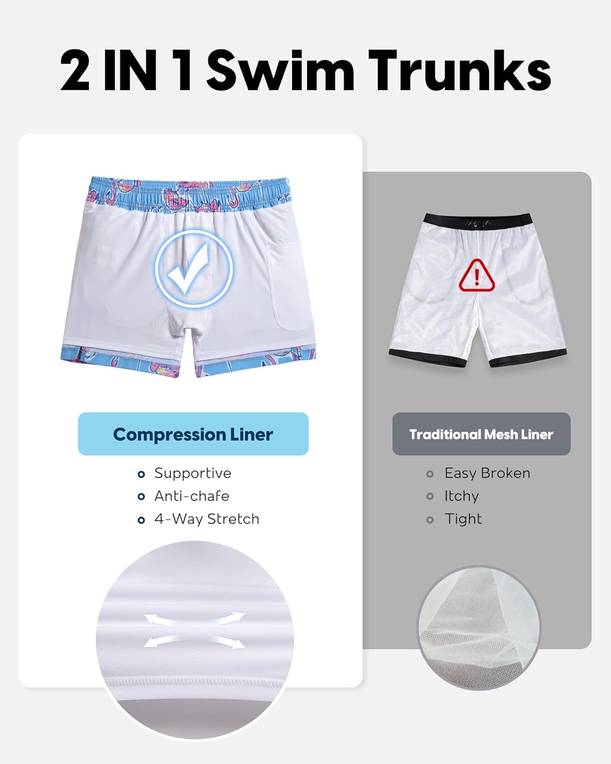 Men's Swim Trunks 5 Inch Recycled Beach Shorts With Compression Liner Quick D - View #5