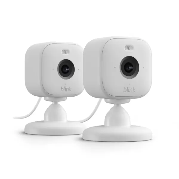 AllNew Blink Mini 2 with 1Year Plus Subscription  Plugin smart security camera HD night view in color builtin spotlight motion detection Works with Alexa  2 Cameras BlackWhite