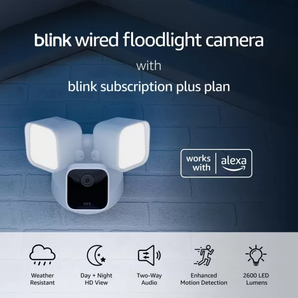 Blink Wired Floodlight Camera With 1Year Subscription  Smart security camera 2600 lumens HD live view person detection builtin siren Works with Alexa  1 camera WhiteWhite