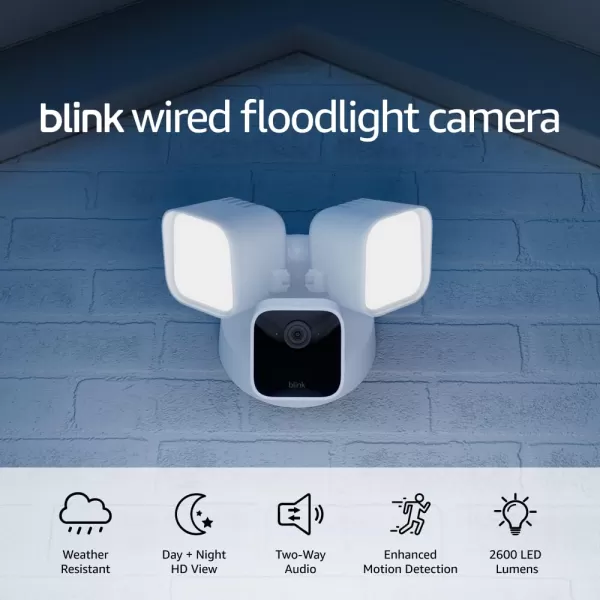 Blink Wired Floodlight Camera With 1Year Subscription  Smart security camera 2600 lumens HD live view person detection builtin siren Works with Alexa  1 camera WhiteWhite
