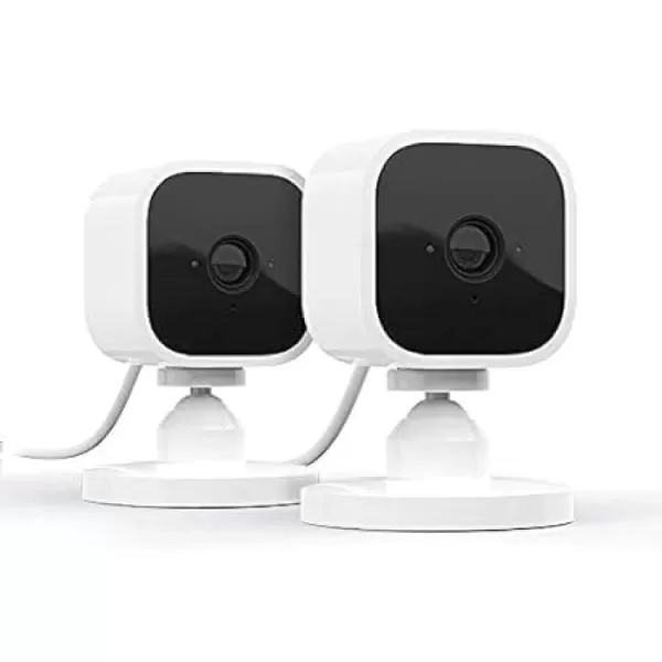 Free Blink Mini with 1Year Subscription 2 cameras White  Compact indoor plugin smart security camera 1080p HD video night vision motion detection twoway audio Works with Alexa