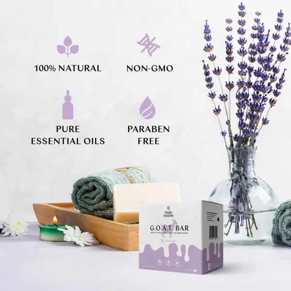 Body Restore Goat Milk Soap with Coconut Oil ampamp Shea Butter Lavender 3 Pack For Dry Sensitive Itchy Skin All Natural Rich In Vitamins Soap Bar for Women Men Kids ampamp Baby