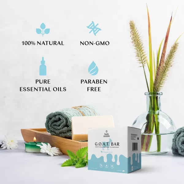 Body Restore Goat Milk Soap with Coconut Oil ampamp Shea Butter Peppermint 3 Pack For Dry Sensitive Itchy Skin All Natural Rich In Vitamins Soap Bar for Women Men Kids ampamp Baby