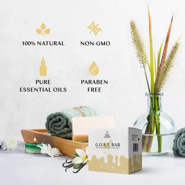 Body Restore Goat Milk Soap with Coconut Oil ampamp Shea Butter Vanilla 3 Pack For Dry Sensitive Itchy Skin All Natural Rich In Vitamins Soap Bar for Women Men Kids ampamp Baby
