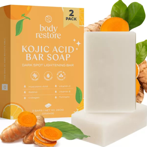 Body Restore Kojic Acid Soap Green Tea 2 Pack with Vitamin CE Shea Butter Collagen Hyaluronic Acid Turmeric Retinol For Dark Spots All Natural Soap Bar Paraben Free5 Ounce Pack of 2