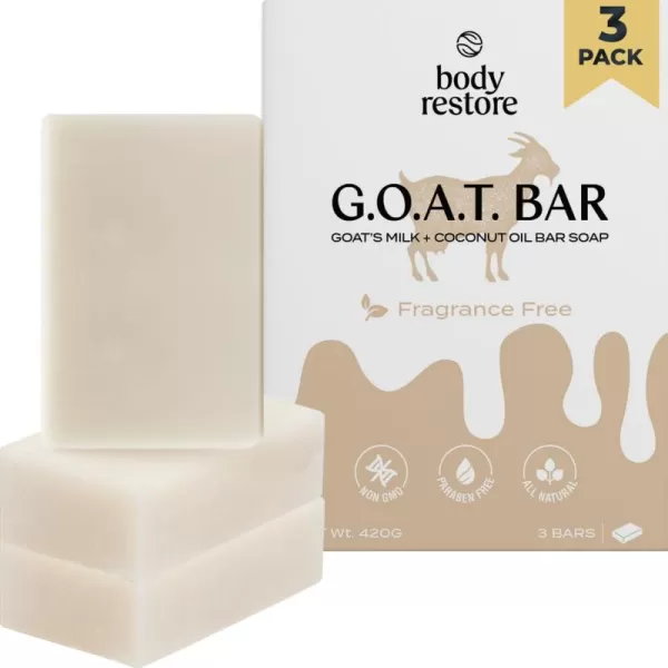 Body Restore Goat Milk Soap with Coconut Oil ampamp Shea Butter Fragrance Free 3 Pack For Dry Sensitive Itchy Skin All Natural Rich In Vitamins Soap Bar for Women Men Kids ampamp Baby