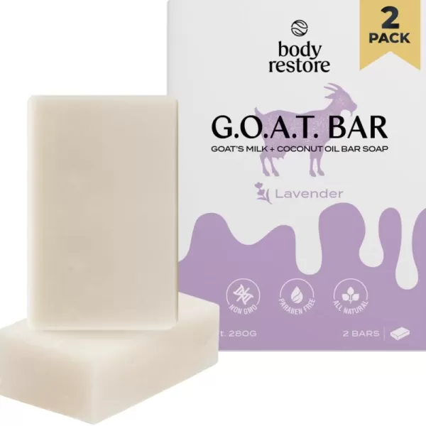 Body Restore Goat Milk Soap with Coconut Oil ampamp Shea Butter Lavender 2 Pack For Dry Sensitive Itchy Skin All Natural Rich In Vitamins Soap Bar for Women Men Kids ampamp Baby