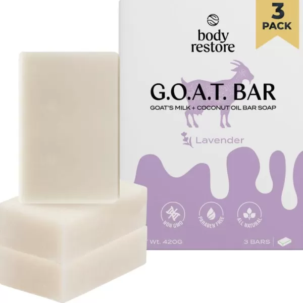 Body Restore Goat Milk Soap with Coconut Oil ampamp Shea Butter Lavender 3 Pack For Dry Sensitive Itchy Skin All Natural Rich In Vitamins Soap Bar for Women Men Kids ampamp Baby