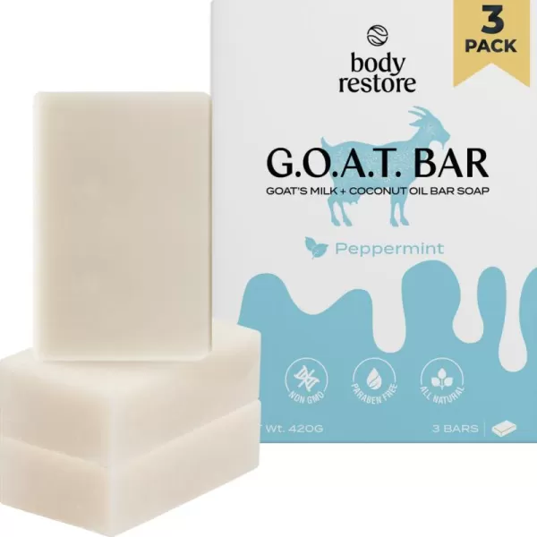 Body Restore Goat Milk Soap with Coconut Oil ampamp Shea Butter Peppermint 3 Pack For Dry Sensitive Itchy Skin All Natural Rich In Vitamins Soap Bar for Women Men Kids ampamp Baby