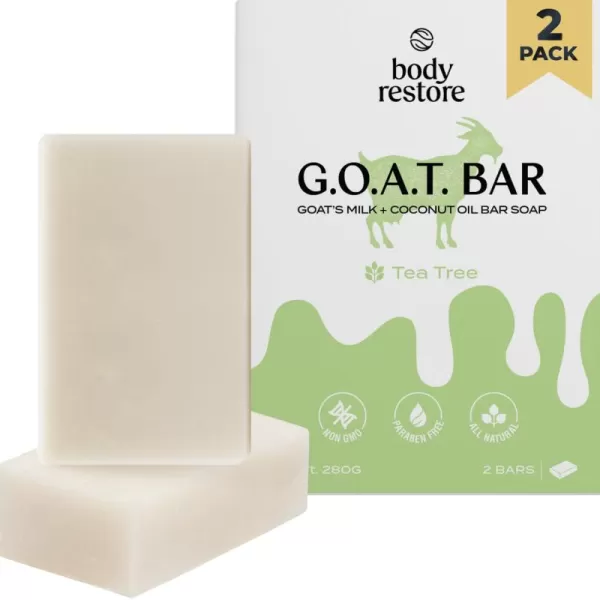 Body Restore Goat Milk Soap with Coconut Oil ampamp Shea Butter Tea Tree 2 Pack For Dry Sensitive Itchy Skin All Natural Rich In Vitamins Soap Bar for Women Men Kids ampamp Baby
