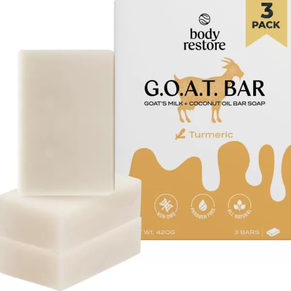 Body Restore Goat Milk Soap with Coconut Oil ampamp Shea Butter Turmeric 3 Pack For Dry Sensitive Itchy Skin All Natural Rich In Vitamins Soap Bar for Women Men Kids ampamp Baby