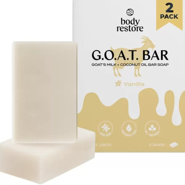 Body Restore Goat Milk Soap with Coconut Oil ampamp Shea Butter Vanilla 2 Pack For Dry Sensitive Itchy Skin All Natural Rich In Vitamins Soap Bar for Women Men Kids ampamp Baby