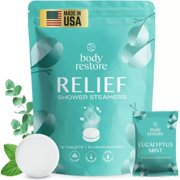 Body Restore Shower Steamers Aromatherapy 15 Pack  Relaxation Birthday Gifts for Women and Men Travel Essentials Stress Relief and Self Care  Eucalyptus15 Count Pack of 1