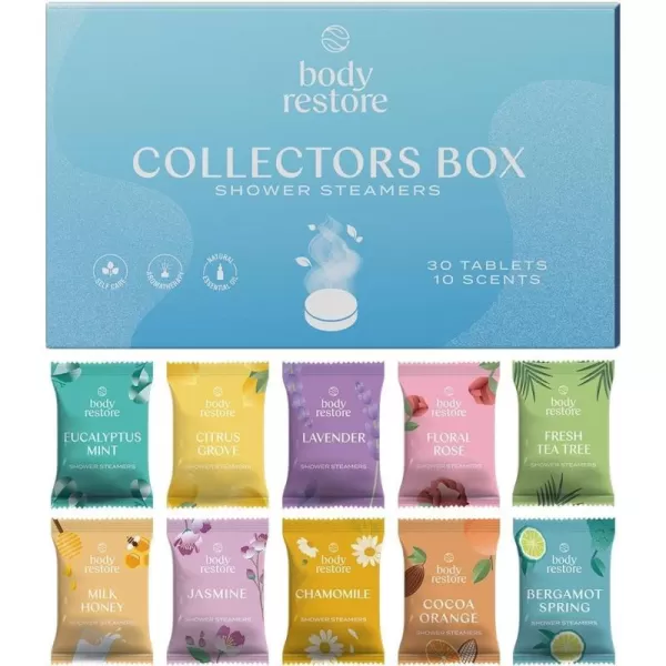 Body Restore Shower Steamers Aromatherapy 30 Pack  Relaxation Birthday Gifts for Women and Men Travel Essentials Stress Relief and Self Care  Collectors Box