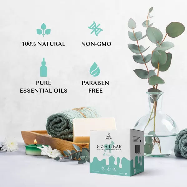 Body Restore Goat Milk Soap with Coconut Oil ampamp Shea Butter Eucalyptus 3 Pack For Dry Sensitive Itchy Skin All Natural Rich In Vitamins Soap Bar for Women Men Kids ampamp Baby